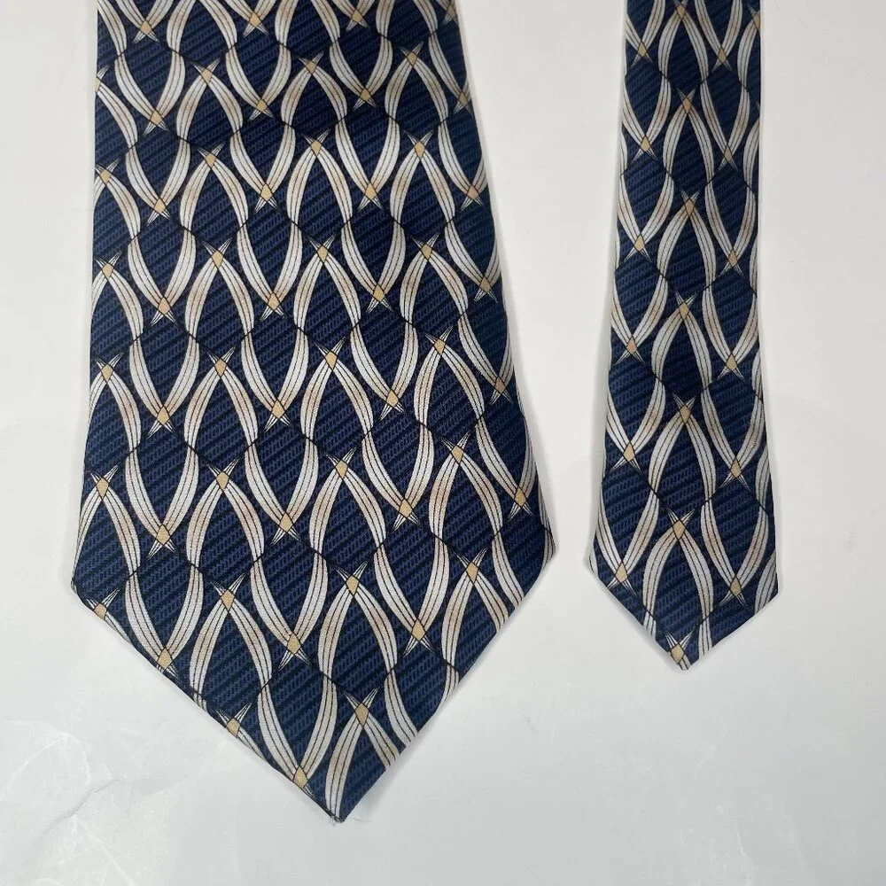Young Men’s Handmade 100% Silk Tie Navy Blue Geometric